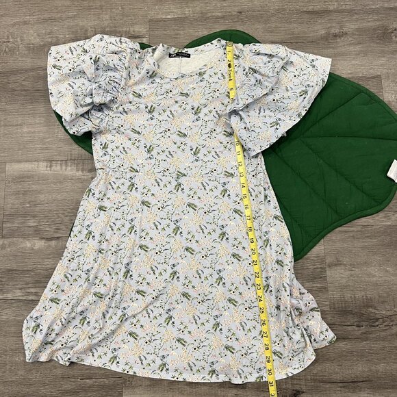 Zara Womens Small Blue Floral Ruffle Sleeve Dress - Picture 6 of 6